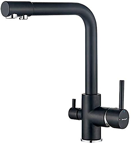 Ibergrif M22109B Rubinetto Cucina 3 Vie, Miscelatore Lavello con Bocca Girevole a 360, Nero