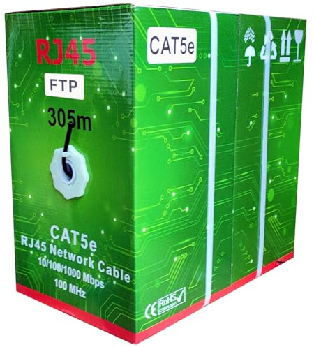 JUSTOP 305M Cat5E Cable Reel AWG24 Ethernet LAN FTP Roll Bulk Cat 5E CCA Cable - 1000ft Networking Cable - Foiled Twisted Pairs (Black - FTP)