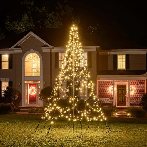 Fairybell Outdoor LED Christmas Tree - 3 metres - 480 LEDs - LED Christmas Tree for Outside use Including mast - Warm White with Twinkle