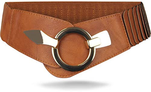 Frentree Elastischer Damen Taillengürtel, ca. 6 cm breiter Hüftgürtel mit silberner Ring-Schließe, Stretchgürtel