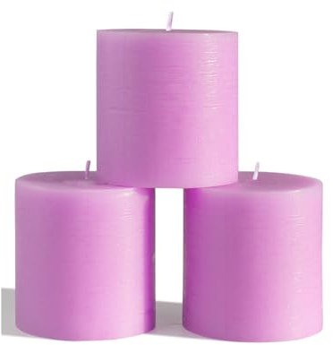 CANDWAX, Set di 3 candele decorative rustiche non profumate e senza gocciolamento, ideali come candele nuziali o grandi candele per interni di casa, 3 x 3, candele lilla