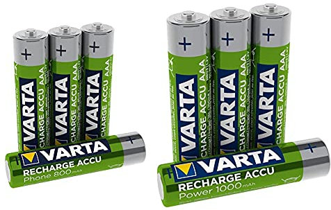 VARTA Recharge Akku Phone Accu Micro NI-Mh Accu (AAA 4er Pack, 800 mAh) geeignet für schnurlose Telefone & Rechargeable Accu Ready2Use vorgeladener AAA Micro NI-Mh Akku (4er Pack, 1000 mAh)