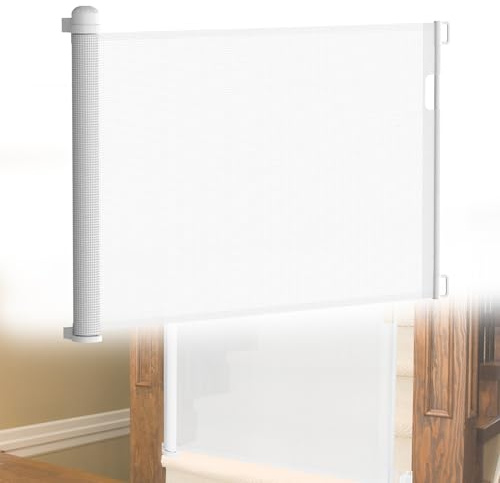 Hengmei trappgaller, dörrskyddsgaller, utdragbar 0–150 cm, hundbarriär, infällbar dörr- och trappgrind, för spädbarn och husdjur (vit, 150 cm)