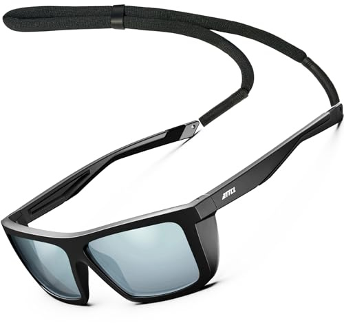 ATTCL Gafas de sol polarizadas deportivas para hombres y mujeres, ciclismo, conducción, pesca, protección UV400, 1124 Negro+Plata/Espejo, Medium