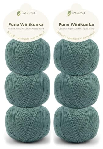 6 x 50g Pascuali Puno Winikunka. Strickwolle aus 70% Baumwolle (Bio), 30% Alpakawolle, Alpaca Wolle zum Stricken und Häkeln, Farbe:Aloe Vera 60