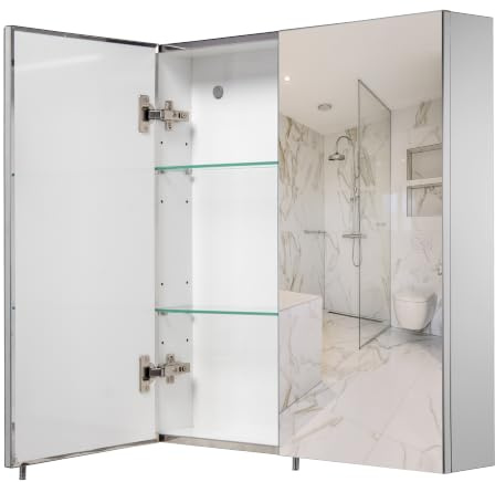 Croydex Finchley Medizinschrank mit Doppeltür, Edelstahl, 670 x 600 x 119 mm