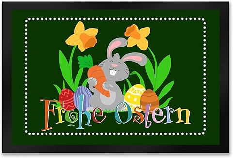speecheese Frohe Ostern mit niedlichem Osterhasen Fußmatte XXL in 50x75 cm als schöne Frühling oder Osterdekoration für Haus und Garten um Allen EIN frohes Osterfest zu wünschen