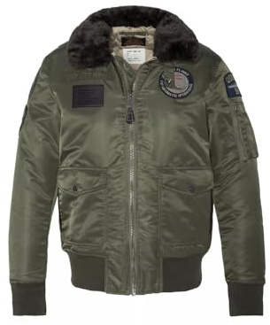 Schott NYC Oharavintrs Schott - Giacca da pilota con distintivi e colletto in pelliccia sintetica, Cachi militare, XL