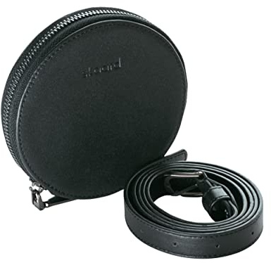 skaard runde, flache Bauchtasche, echtes Leder, schwarz, abnehmbarer Gürtel