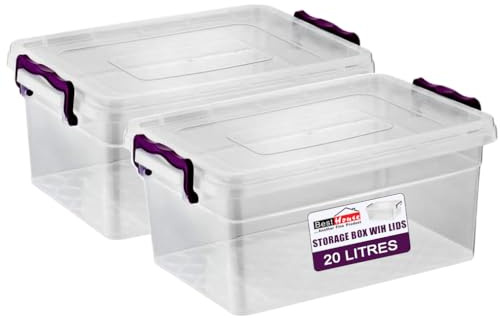 BH | 20L - 2 PCS Clear Plastic Storage Box with Lids | Clip Handle | Containers for Home, office, Kitchen, Toys and Goods - By Best House