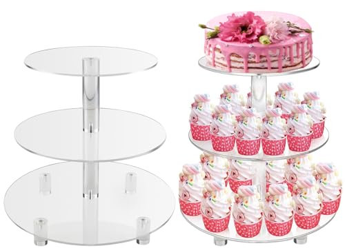 HIMM,Soporte redondo para tartas de 3 niveles, soporte de acrílico para servir magdalenas para macarrones, postres, galletas, caramelos, buffet, plato para baby shower, fiesta de cumpleaños, boda