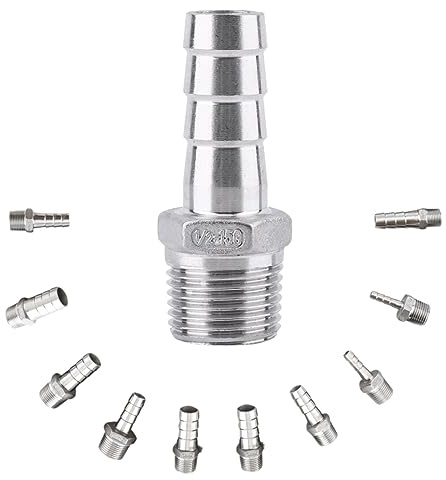 BORDSTRACT Accesorios de espiga para manguera SS304 Rosca macho acero inoxidable Conector cola manguera espiga BSP 1/8~3/4 para conectar tubería de aire, tubería de combustible, tubería (1/2×15mm)