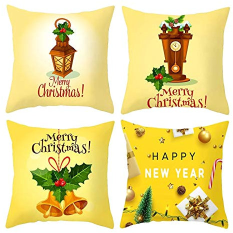 Kissenbezüge Kuschelig 4er Set, Weihnachten Weinachten Deko Kissenbezug Lanterna Campana Neuheit Weihnachtsschmuck 40X40CM
