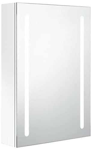 vidaXL Armadietto Bagno con Specchio e LED Bianco Lucido 50x13x70 cm