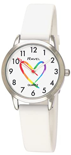 Ravel - Unisex-Silikon-Regenbogen-Armbanduhr (30mm Uhrengehäuse) - Analog Quarz - R1812.4S - Weiß/Regenbogen Zifferblatt