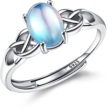 Adramata Mondstein Ring 925 Silber 18 Karat Vergoldeter Verstellbarer Offener Daumenring - Oval/Rund/Herz für Damen