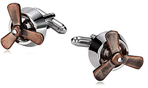 KnSam Edle Manschettenknöpfe, Edelstahl Propeller Flugzeug Cufflinks Set Geschenk für Hochzeit, Verlobung, Valentinstag, Jahrestag, Silber