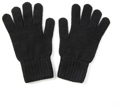 Embouro 100% Cashmere Men's Gloves, Knitted Ultra Soft Pure Cashmere Gloves with Ribbed Cuffed (Black)
