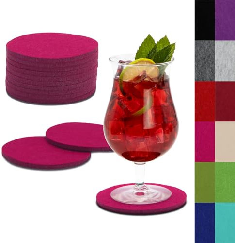SwavGo Filz Untersetzer Getränkeset, 12er Bunte Filzunterlagen für Gläser, Tassen, Flaschen - Filzuntersetzer rund abwaschbar… (Lippenstiftrot)