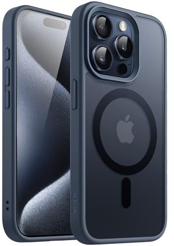 JETech Cover Magnetica Opaca per iPhone 15 Pro, Blu Tempesta | Compatibile con MagSafe, Retro Traslucido, Custodia Protezione Antiurto Sottile