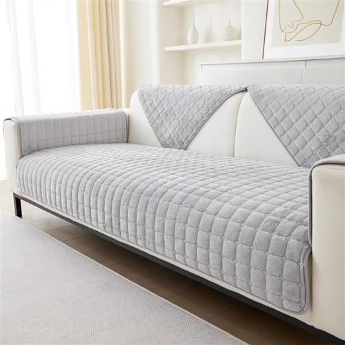 LINGKY Sofa/Couch überzug, Samt Sofabezug L Form/Ecksofa 4/3/2/1 Sitzer, Sofa überwurfdecke, Ultra Weicher Sofaschoner rutschfest, Sofaschutz Katze Hund (Hellgrau,110x110cm/Quadrat)