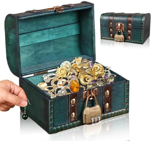 Sporgo Schatzkiste Holztruhe - Vintage Holz Schatztruhe Mit Schloss, 15x12x7 Cm Piratenkiste Geldtruhe Geschenkbox Schmuckkiste für Aufbewahrung und Dekoration
