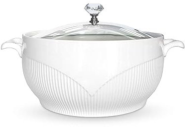 Soupière en céramique avec Couvercle en Verre, Porcelaine Blanche Servant Une soupière décoration de Soupe Mignonnes soupières couvertes en céramique pour Soupe (Size : 2.5L)