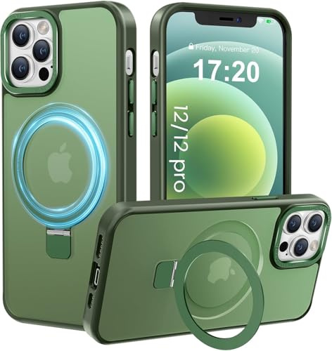 PuyaTeya für iPhone 12/12 pro Hülle mit Magnet Ständer, Dunkel Grün | Kratzfeste, fingerabdruckresistente, rutschfeste und stoßfeste [transluzent matte] Handyhülle für iPhone 12/12 pro