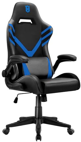 LXRADEO Gaming Chair Ergonomic Racing Style Recliner with Massage Lumbar Support, Office Armchair for Computer PU Leather E-sports Gamer Chairs with Flip-up Armrest Blue.