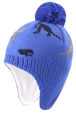 TOKYMOON Baby Mütze Winter Strickmütze Jungen wintermütze Stricken Hut Verdicken Ohrenschützer Hut für Kinder Baby Fleece Gefüttertes Mädchen Kindermützen Dino Mütze Wintermütze Blau S（46-48） cm