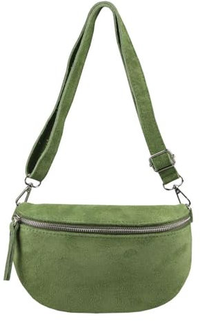Made in Italy Damen Leder Tasche Gürteltasche Crossbody Hüfttasche Bauchtasche Umhängetasche Wildleder Brusttasche Crossover Bodybag Schultertasche Handytasche Geldtasche Olivgrün (Wildleder)
