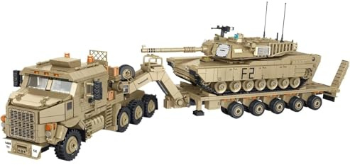 Auforua Technik Militär LKW M1070 HET mit Anhänger und Panzer Bausteine Bausatz, 3482 Teile Klemmbausteine Militärfahrzeuge Bausatz