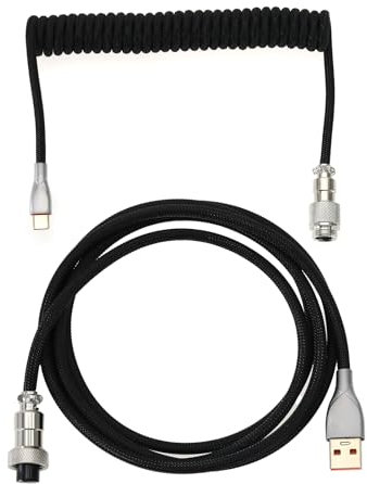 Câble de Clavier Mécanique Tressé USB A - Câble USB C pour Clavier de Jeu Câble de Clavier Enroulé à Double Manche avec Aviateur Métallique Amovible 150cm USB-C vers USB-A, Noir