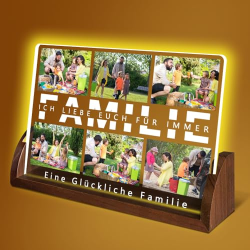 Marco de Fotos Personalizado Con Luz Nocturna LED y Placa de Cristal Acrílico Con Foto Personalizada,Ideal Para Familiares,Padres,Amigos y Seres Pueridos Como Regalo de Recuerdo Fotográfico(Famlya-A)