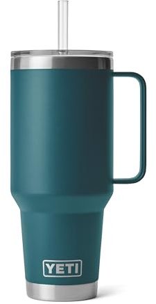 YETI Rambler 42 oz Tumbler with Handle and Straw Lid, Travel Mug Water Tumbler, Vacuum Insulated Cup with Handle, Stainless Steel, Agave Teal