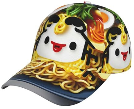 Gorra de béisbol unisex con estampado de camarones de sushi japonés, accesorio elegante y equipo al aire libre, sombrero versátil para hombres y mujeres, Huevera de fideos Ramen, talla única