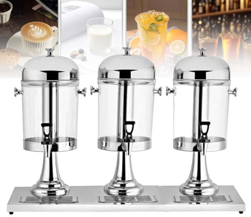 Cashwise Cold Hot Juice Dispenser, 24L Stainless Steel Clear Glass Drink Dispenser Juice Commercial Beverage Dispenser Three Head Juicer Dispenser for Breakfast Buffet Bars Hotels,Silver
