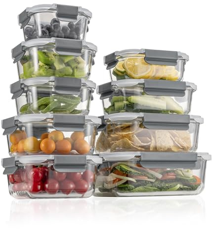 GENICOOK GC glass Food Storage Containers with Lids, Meal Prep Containers, Airtight Lunch Containers Bento Boxes with Snap Locking Lids for Microwave, Oven, Freezer and Dishwasher