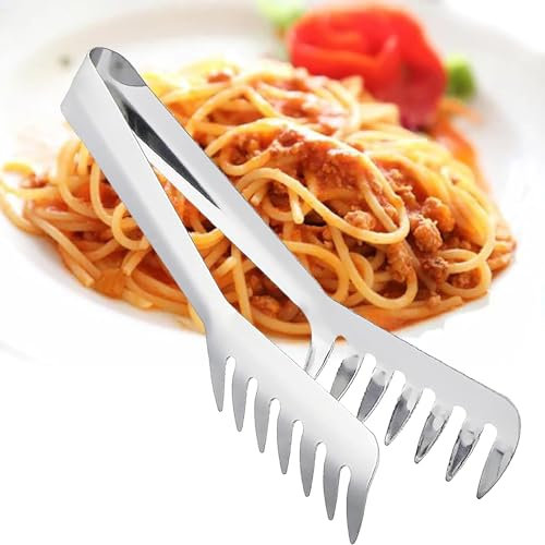 CHEFZOCO Pinza espagueti, Pinza para pasta, Pinza Forma de Peine, Pinzas para Servir Espaguetis, Servidor de pasta, Pinzas de cocina, Pinzas de fideos, Acero Inoxidable, 24 cm
