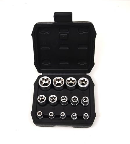 HOTECHE 14 PC E Torx Star Female Bit Socket Set 1/2/3/8/1/4 Drive E4 -E24 203301