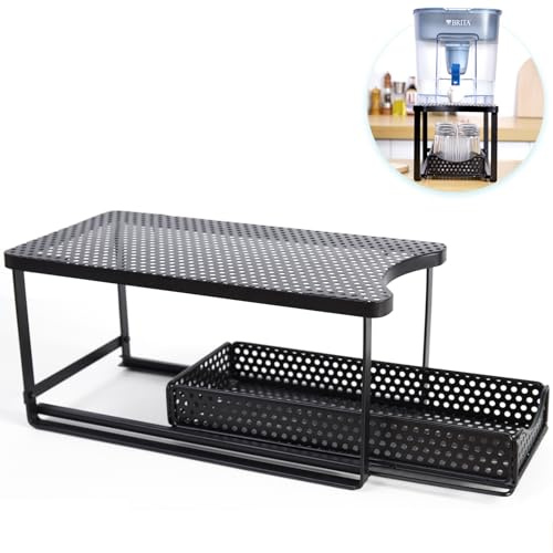 Belxyt Water Dispenser Stand for Countertop-Metal Black Water Filter Stand 14.5x7.7x6.9,with Drawers Suitable,Compatible with Brita Water Pitcher and Zerowater Pitcher