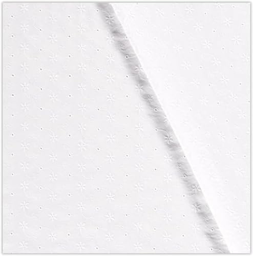 Lochstickerei Meterware - Spitze weiß Blumen Ranken - Baumwolle bestickt Blümchen creme - Stickerei Blumenmuster - Kleid nähen *Ab 50cm, Farbe: 048-050 Blumen weiß