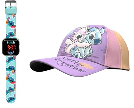 Disney Stitch Gorro y Reloj para Niñas, Diseño Stitch Gorra de Beisbol de Verano Infantil, Reloj LED, Regalo para Niñas | Lila