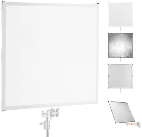 NEEWER Licht Diffusion Panel Scrim Set mit Silber/weißer Reflektorfolie, 90x90cm Faltbarer Rahmen mit 5/8 Baby Pins Griff für C Stand, 3 in 1 Diffusor für Studio Portrait Produkt Fotografie, SF9090F