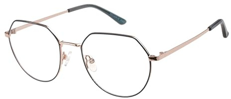 DAKOTA Brille mit Sehstärke für Damen optional mit Sonnenbrillentönung oder Blaulichtfilter, Sechseckig, gefertigt aus Metall (inklusive Brillenetui)