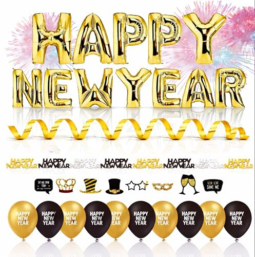 Silvester Deko XXL Set - 2027 - mit über 50 Teilen wie XXL Happy new year Ballon, Luftschlangen, Konfetti uvm - Happy New Year - Dekoration zu Neujahr Neujahrsdeko
