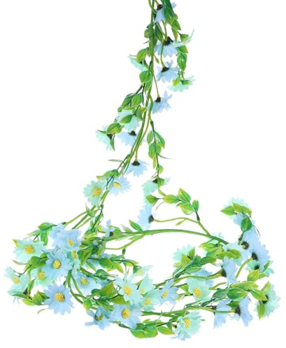 sourcing map 2pcs Artificial Daisies Flowers Garland Vine Silk Wildflower Garland Fake Hanging Flowers Green Leaves for Wall Party Wedding Arch Floral Decor Home, Blue