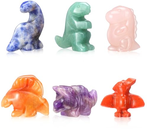 6 Pcs Crystal Dinosaur Figurines - Cute Stone Dinosaur Figures Statue Collection Decor for Women, Men, Desk, Garden, Home