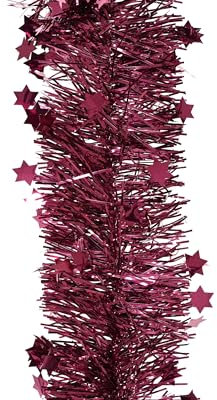 Kaemingk Weihnachtsgirlande 2,7m x 9cm mit Sternen - Lametta Girlande - Sternengirlande - Christbaumschmuck & Weihnachtsbaumschmuck Beere - Granatapfel