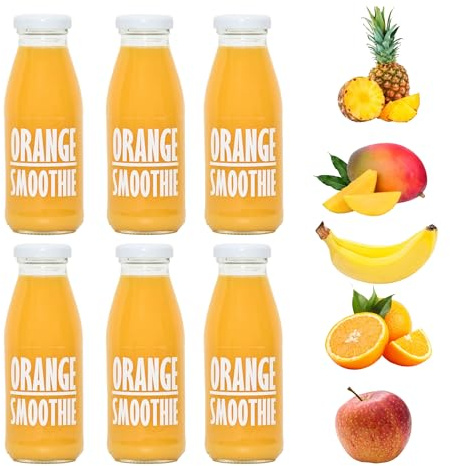 PRESSUICE Orange Smoothies - 6 Smoothie Bottles To Go - 6 x 240 ml | Orange, Apple, Pineapple, Mango, Banana, 100% Juice and Puree, Not From Concentrate, No Added Sugar, No Additives, Cloudy